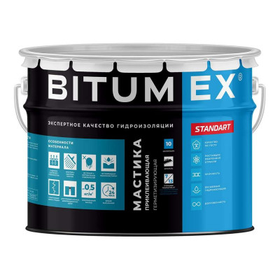 Мастика битумная герметизирующая и приклеивающая BITUMEX ведро 10кг МБП-012