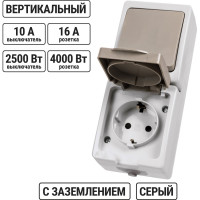 Комбинированный вертикальный блок TDM ELECTRIC выключатель 1-кл. + розетка 2П+З с з/ш БКВР IP54 "Вуокса" SQ1803-0011