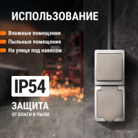 Комбинированный вертикальный блок TDM ELECTRIC выключатель 1-кл. + розетка 2П+З с з/ш БКВР IP54 "Вуокса" SQ1803-0011