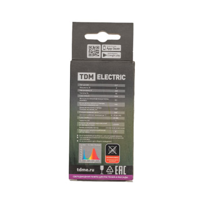 Светодиодная лампа TDM ELECTRIC A60-8 Вт-230 В-E27-CL "ФИТО" 60*108 мм SQ0340-0237