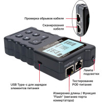 Сетевой тестер кабеля 5Bites UTP/FTP/STP RJ45, TEL RJ11/12, POE, рефлектометр TDR LY-CT010