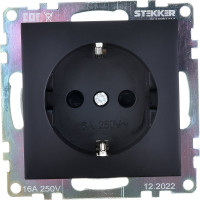 1-местная розетка STEKKER с защитной шторкой с заземлением механизм, 16А, Катрин, GLS16-7110-05, черный 39610