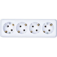 Розетка Intro Quadro с заземлением четырехместная 4x2P+E, 16А-250В, IP20, открытая установка, белый, Б0053838