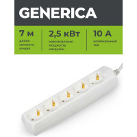 Удлинитель GENERICA У05 5 мест 2P+PE/7м 3х1мм2 10А/250В WYP10-10-05-07-Z-G
