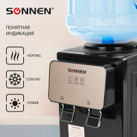 Кулер для воды SONNEN TSE-02BP, настольный, нагрев/охлаждение электронное, 2 крана, черный 455621