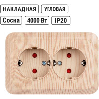 Двойная угловая розетка TDM ELECTRIC 2П+3 открытой установки с защитными шторками IP20 250В 16А сосна "Ладога" SQ1801-0443