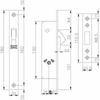 Врезной узкопрофильный крестообразный замок KALE KILIT 201F (20 мм) никель, 3 ключа 8061