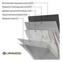 Виниловый пол с подложкой Lamiwood AQUAMARINE (Мрамор Бьянко; класс 43; 5 мм, микрофаска; 1,86 кв.м) M-01
