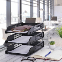Горизонтальные лотки для бумаг BRAUBERG GRAND OFFICE комплект 3 шт, 334x255x271 мм, черный 238109