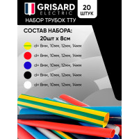 Набор термоусаживаемых трубок Grisard ElectricТТУ 8/4, 10/5, 12/6, 14/7 ЖЗ, С, К, Ч, Б (20x8см/упаковка) GRE-016-0004