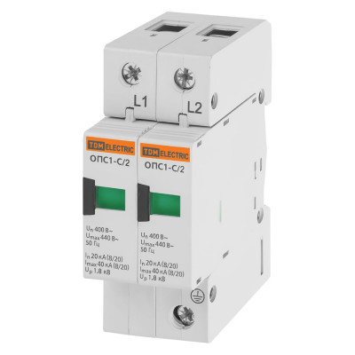 Устройство защиты от импульсных перенапряжений (разрядник) ОПС1-C TDM ELECTRIC 2Р In=20kA Un=400B Im=40kA SQ0201-0006