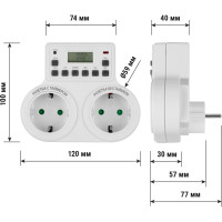 Розеточный таймер TDM ELECTRIC ТРЭ-03-1мин/7дн-10on/off-2х8А-2р недельный, 2 розетки SQ1506-0006