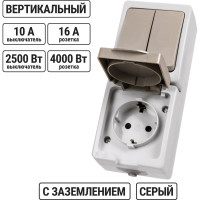 Блок комбинированный TDM ELECTRIC вертикальный выключатель 2-кл. + розетка 2П+З с з/ш БКВР IP54 "Вуокса" SQ1803-0013