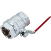 Шаровой кран Giacomini R250D 1 1/2", внутренняя/внутренняя, ручка-рычаг красный, хромированный R250X007