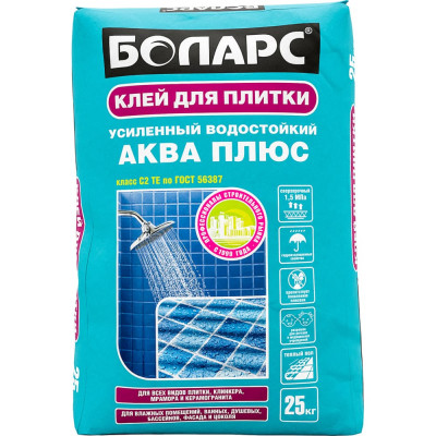 БОЛАРС Клей для плитки АКВА ПЛЮС 25 кг 00000003735