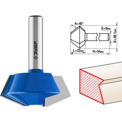 Кромочная конусная фреза ЗУБР ПРОФ. 28725-38.1-45