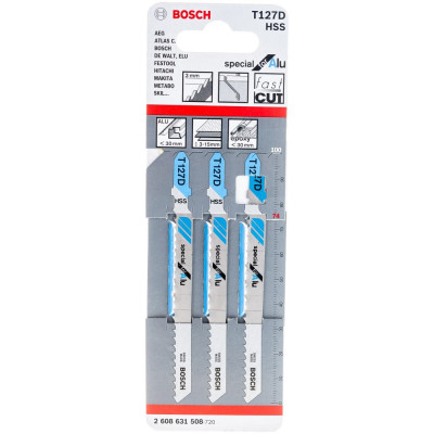 Bosch Пилки длобзика 3шт, T127D, HSS, 74мм, хв-1уп, дцв мет 2.608.631.508 155757