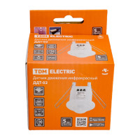 Датчик движения TDM ELECTRIC ДДТ-02 40мм, 800Вт, 10-900с, 6м, 3+лк, 120 сбоку+360 сверху градусов, IP20 SQ0324-0026