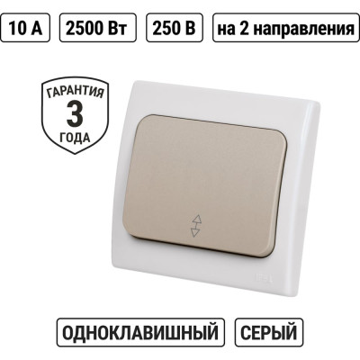 Переключатель одноклавшиный на 2 направления скрытой установки, серый TDM ELECTRIC IP54 10А серия "Вуокса" SQ1803-0103