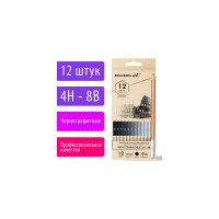Чернографитные художественные карандаши BRAUBERG ART CLASSIC 4H-8B, набор 12 шт 181542