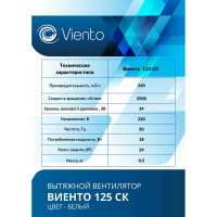 Осевой вытяжной вентилятор ВИЕНТО с обратным клапаном 240 м3 125СК