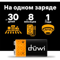 Аккумулятор duwi USB-С, тип Крона Li-ion, 9В, 450мАч, 1шт, кабель для зарядки 62014 3