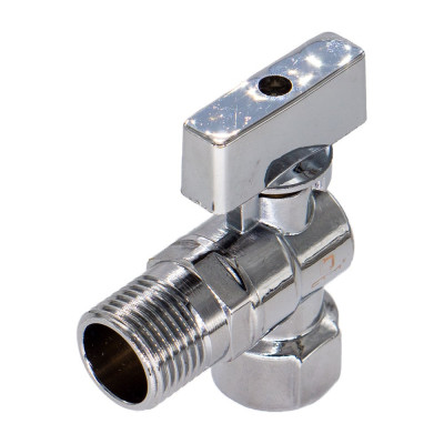Шаровой кран для бытовых приборов СТМ угловой 1/2"х1/2" г/ш., удлиненная резьба, с отражателем, бабочка, хром CAMF1212