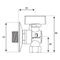 Шаровой кран для бытовых приборов СТМ угловой 1/2"х1/2" г/ш., удлиненная резьба, с отражателем, бабочка, хром CAMF1212