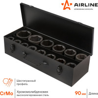 Набор головок ударных 14 шт, 22-60 мм, 90 мм, 1", металлический кейс Airline ATAS046
