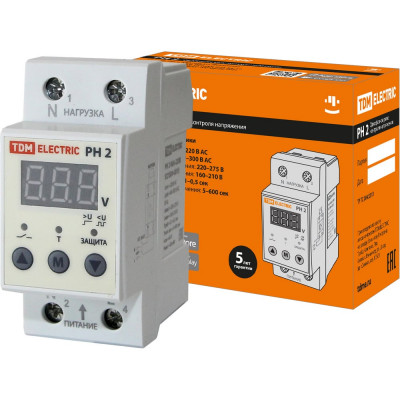 Реле напряжения TDM ELECTRIC 1ф РН 2 40А-220В LED-дисплей SQ1504-0015