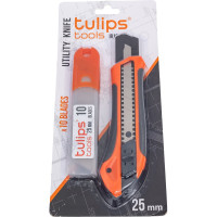 Нож Tulips tools 25мм обрезиненный пластиковый корпус + лезвия 10 шт IR16-253