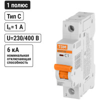 Автоматический выключатель TDM ELECTRIC ВА47-60, 1Р, 1А, 6кА, характеристика С SQ0223-0066