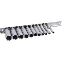 Набор головок 1/4", длинные 6 гранные, 4-14 мм, на планке,11 шт. FORCE 21115