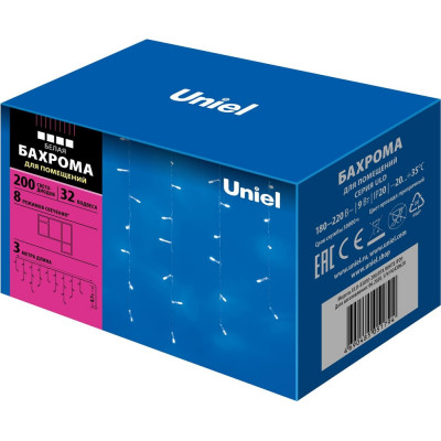 Светодиодная бахрома с контроллером Uniel ULD-B3010-200/DTA WHITE, IP20, 200 светодиодов, 3 м, 7949