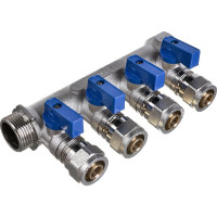 Коллектор СТМ 4 выхода, 3/4x16, с шаровыми кранами для м/п труб C4MP3416