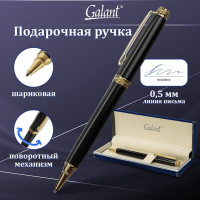 Подарочная шариковая ручка GALANT Black, черный корпус, золотистые детали, 0,7мм, синяя, 140405