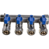 Коллектор СТМ 4 выхода, 3/4x16, с шаровыми кранами для м/п труб C4MP3416