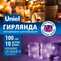 Светодиодная гирлянда Uniel ULD-S1000-100/SCB/3AA PURPLE IP20 DEW UL-00007187