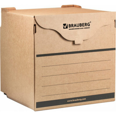 BRAUBERG Короб архивный 330x310x340 мм фронтальная загрузка для регистраторов/накопителей, липучка,
