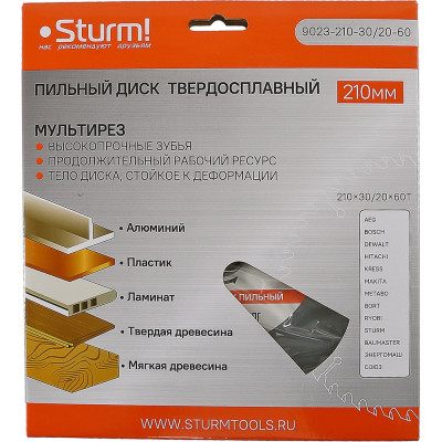 Sturm Пильный диск, размер 210x30/20x60 зубьев Мульти рез 9023-210-30/20-60