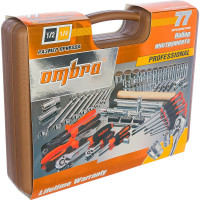 Универсальный набор инструмента 1/2"DR и 1/4"DR с 12-гранными головками 1/2"DR, 77 шт OMBRA OMT77S12