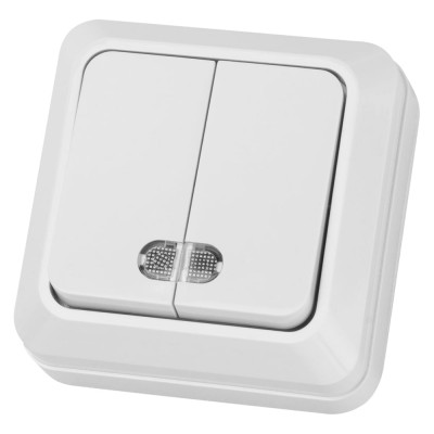 Выключатель TDM ELECTRIC 2-кл. открытой установки с подсветкой IP20 10А, белый серия "Ладога" SQ1801-0007