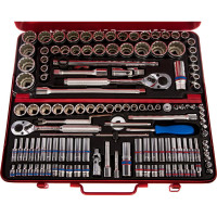 Набор торцевых головок с принадлежностями (1/4"&3/8"&1/2", двенадцатигранные, 4-32 мм, 5/32"-1&1/4", 135 предметов) KING TONY 9033CR