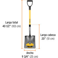 Прямоугольная совковая лопата TRUPER удлиненный воротник,черенок фибергласс, POLY-Y-ручка с антискользящей вставкой 17151