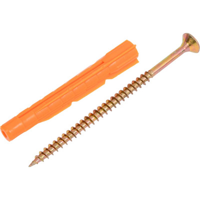 Набор для крепления ВИРТУОЗ дюбель 6x52 U, шуруп 4x70 потайная головка, желтый цинк, 80 шт. 550-87352