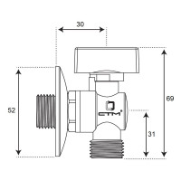 Шаровой угловой кран для бытовых приборов СТМ СТАНДАРТ 1/2х3/4", ш/ш, с отражателем бабочка, удлиненная резьба, хром CAMR1234