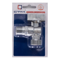 Шаровой угловой кран для бытовых приборов СТМ СТАНДАРТ 1/2х3/4", ш/ш, с отражателем бабочка, удлиненная резьба, хром CAMR1234