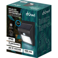 Светодиодный светильник duwi с датчиком движения Solar LED на солнечных батареях, 4Вт, 6500К, 150Лм, IP65, цвет черный 25012 8