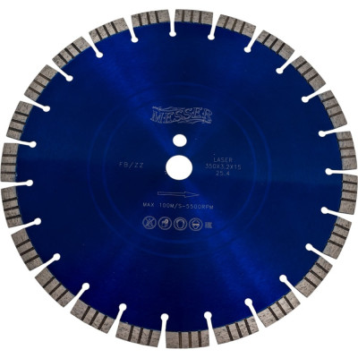 Диск алмазный турбосегментный FB/ZZ по железобетону 350D-3.2T-15W-24S-25.4 MESSER 01-16-352