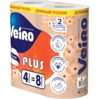 Бумага туалетная бытовая VEIRO Standart Plus спайка 4 шт, 2-х слойная, белая 3с24 128028